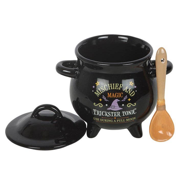 Mischief and Magic Halloween Cauldron Soup Bowl with Spoon Kitchenware - Gothic & Alternative Gift - Haunted