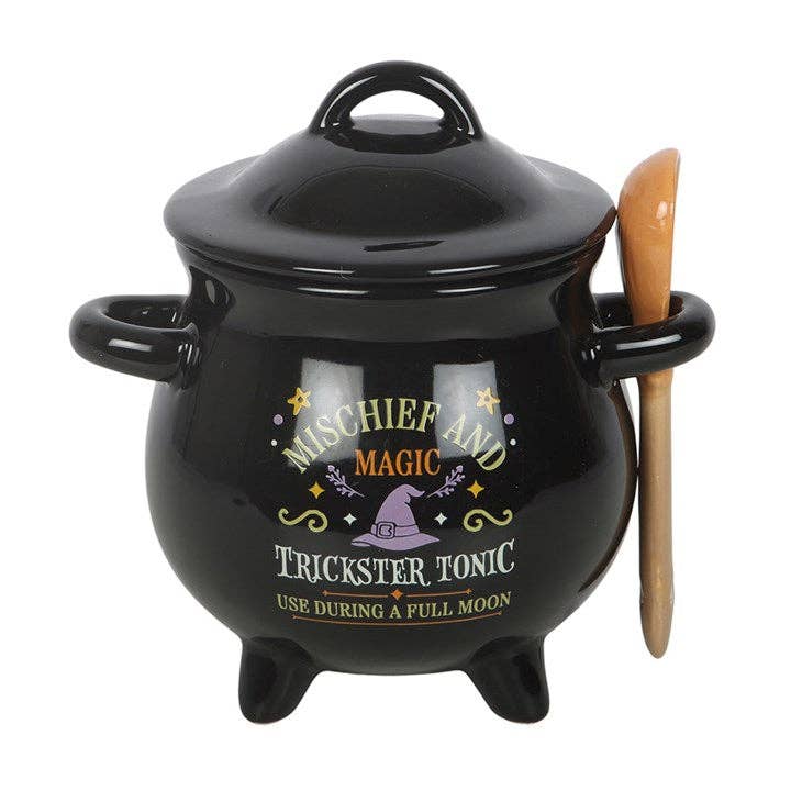 Mischief and Magic Halloween Cauldron Soup Bowl with Spoon Kitchenware - Gothic & Alternative Gift - Haunted