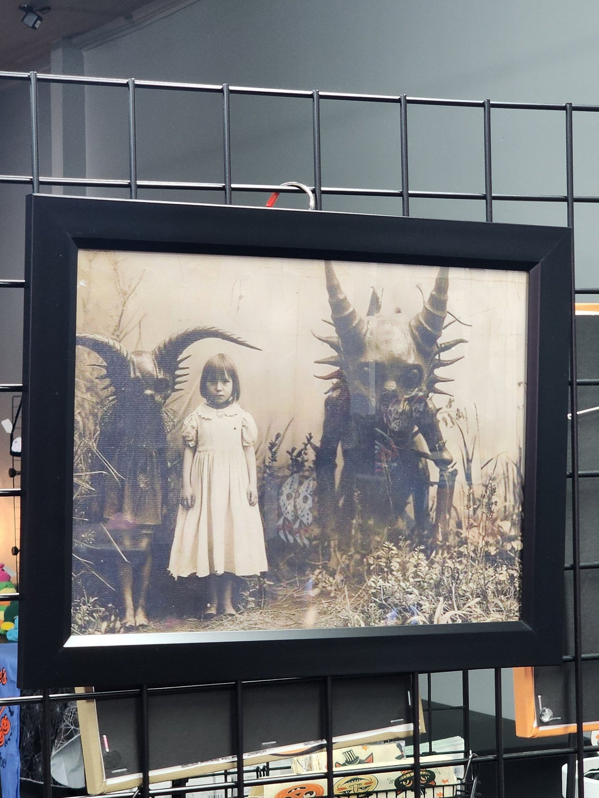 Monsters and girl playing Framed Print Halloween Gothic Victorian Vintage Wall Hanging - Gothic & Alternative Gift - Haunted