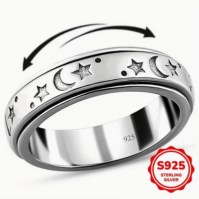 Moon and Stars Spinner Sterling Silver Ring Jewelry - Gothic & Alternative Gift - Haunted