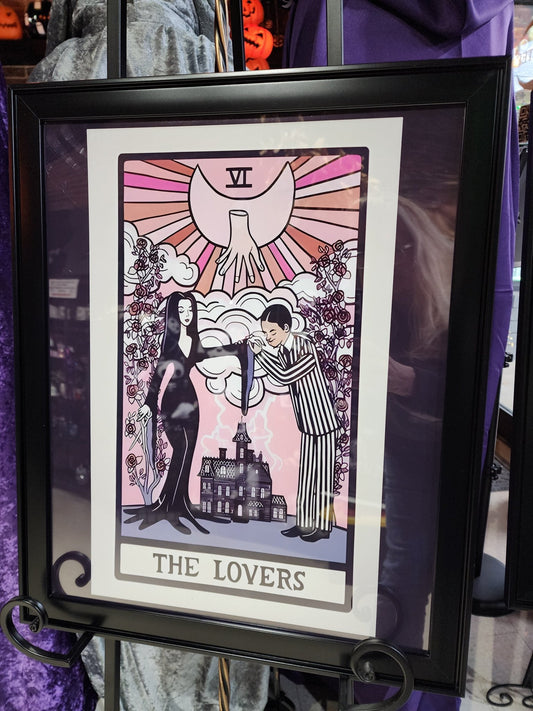 Morticia and Gomez Addams Gothic Valentine "The Lovers" Tarot Card Framed Print Prints Framed - Gothic & Alternative Gift - Haunted