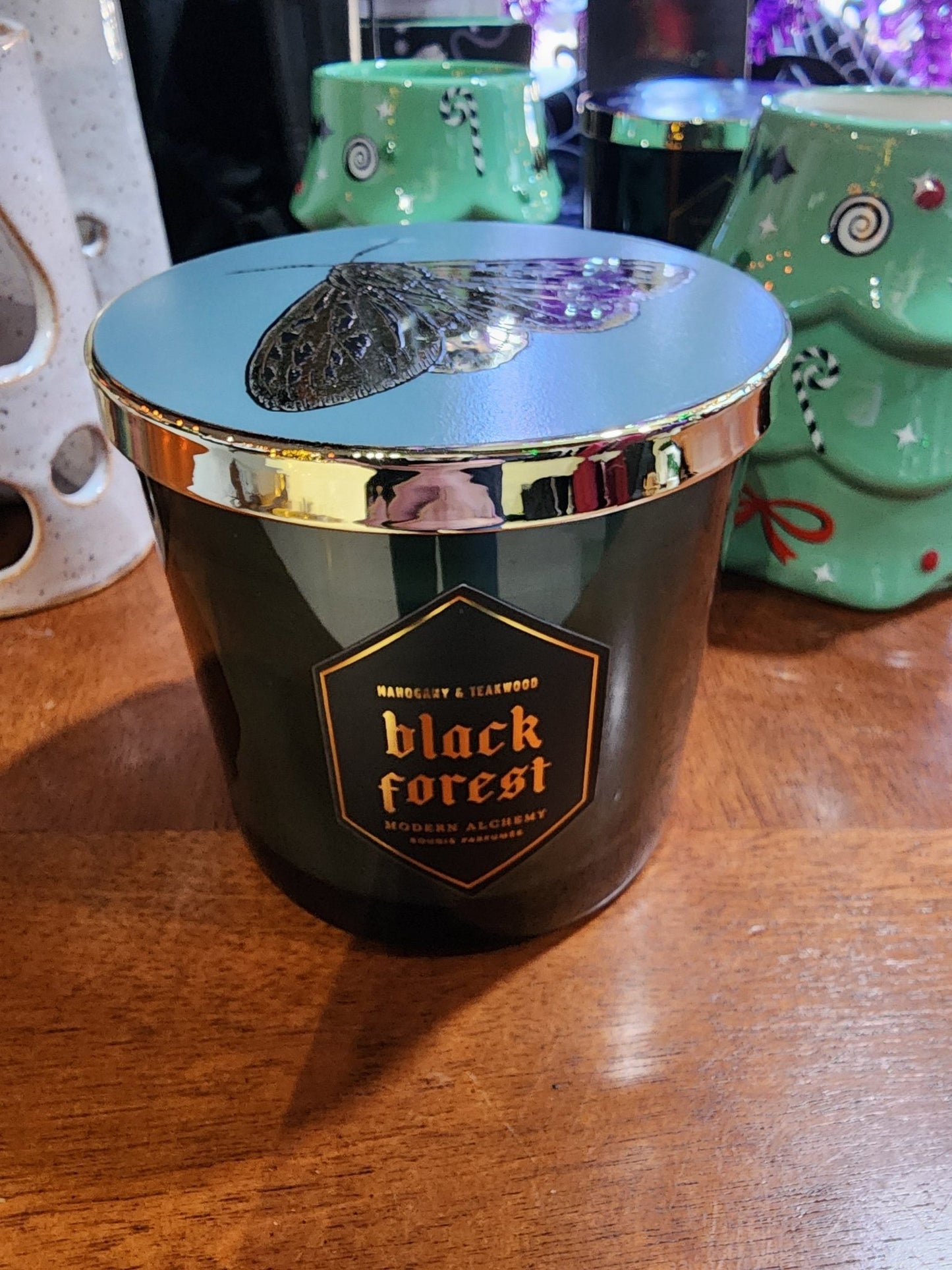 Moth Green from the Black Forest Large Glass Candle Tree Bark & Pumpkin Candles - Gothic & Alternative Gift - Haunted
