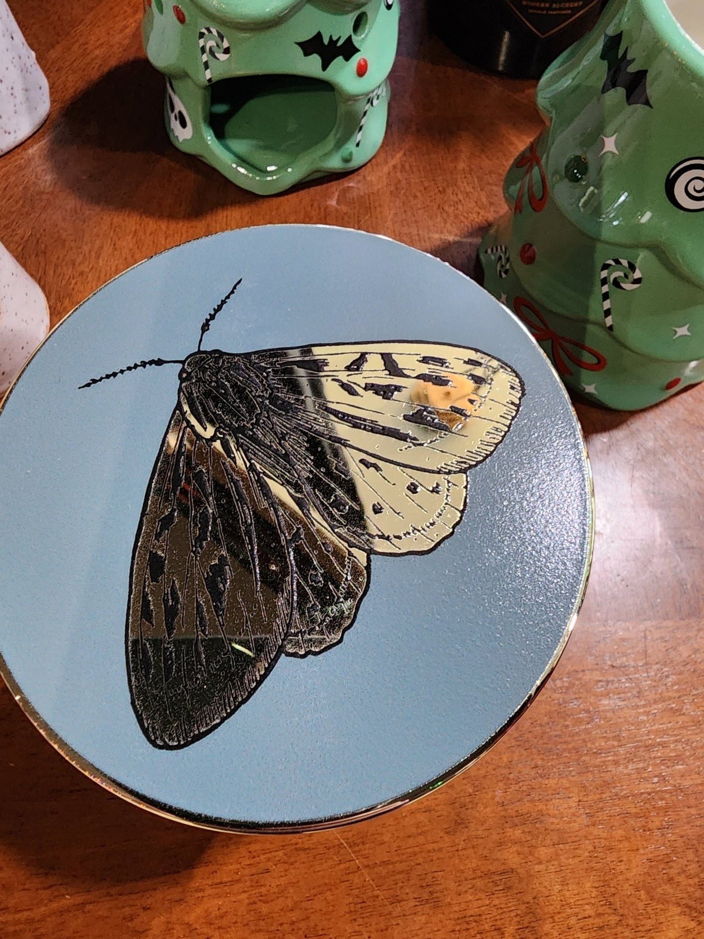 Moth Green from the Black Forest Large Glass Candle Tree Bark & Pumpkin Candles - Gothic & Alternative Gift - Haunted