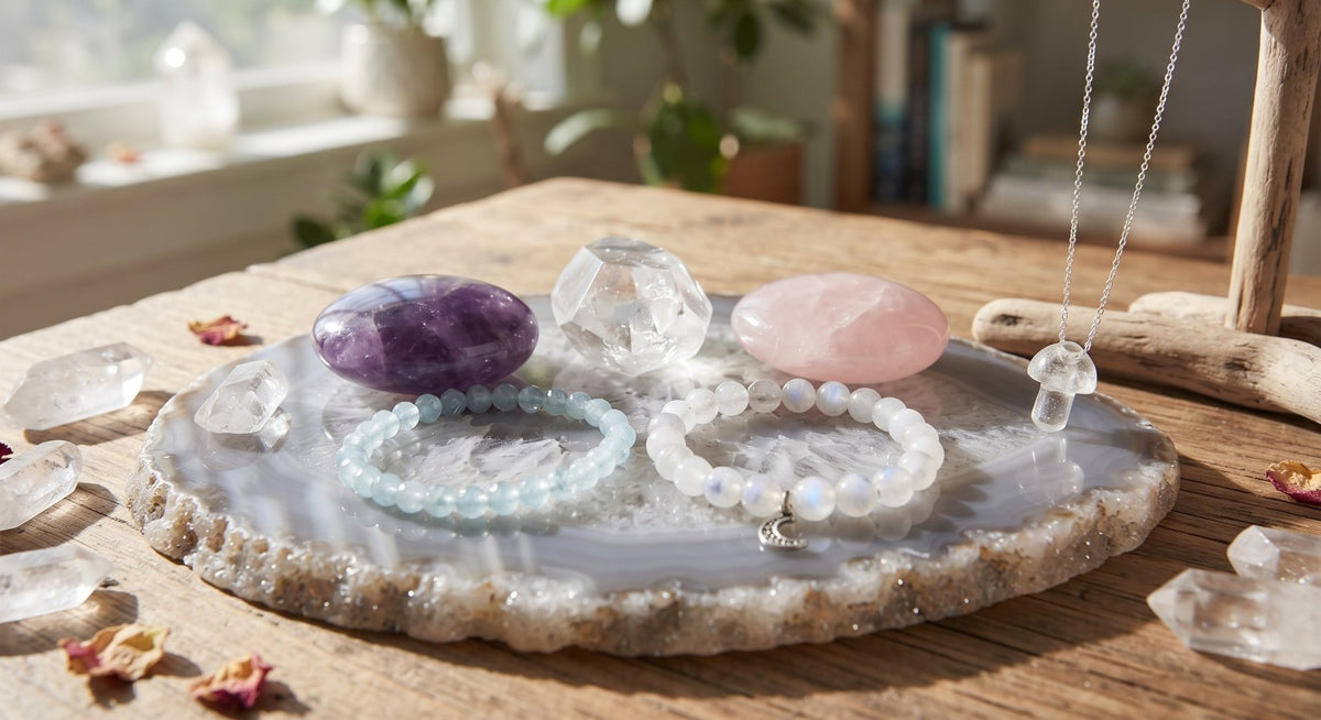 Mystery Crystal Bundle with Bracelets, Hand Stones & Necklace Crystals - Gothic & Alternative Gift - Haunted