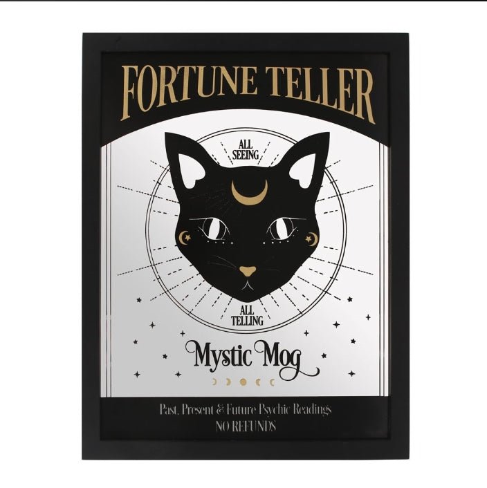 Mystic Mog Mirrored Wall Hanging Black Cat Fortune Teller Wall Hanging - Gothic & Alternative Gift - Haunted