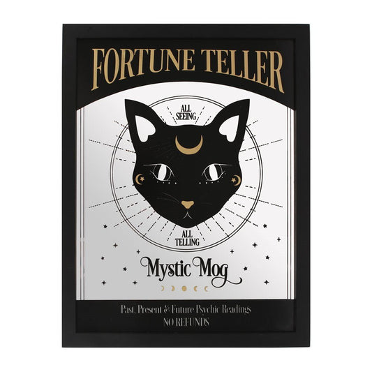 Mystic Mog Mirrored Wall Hanging Black Cat Fortune Teller Wall Hanging - Gothic & Alternative Gift - Haunted