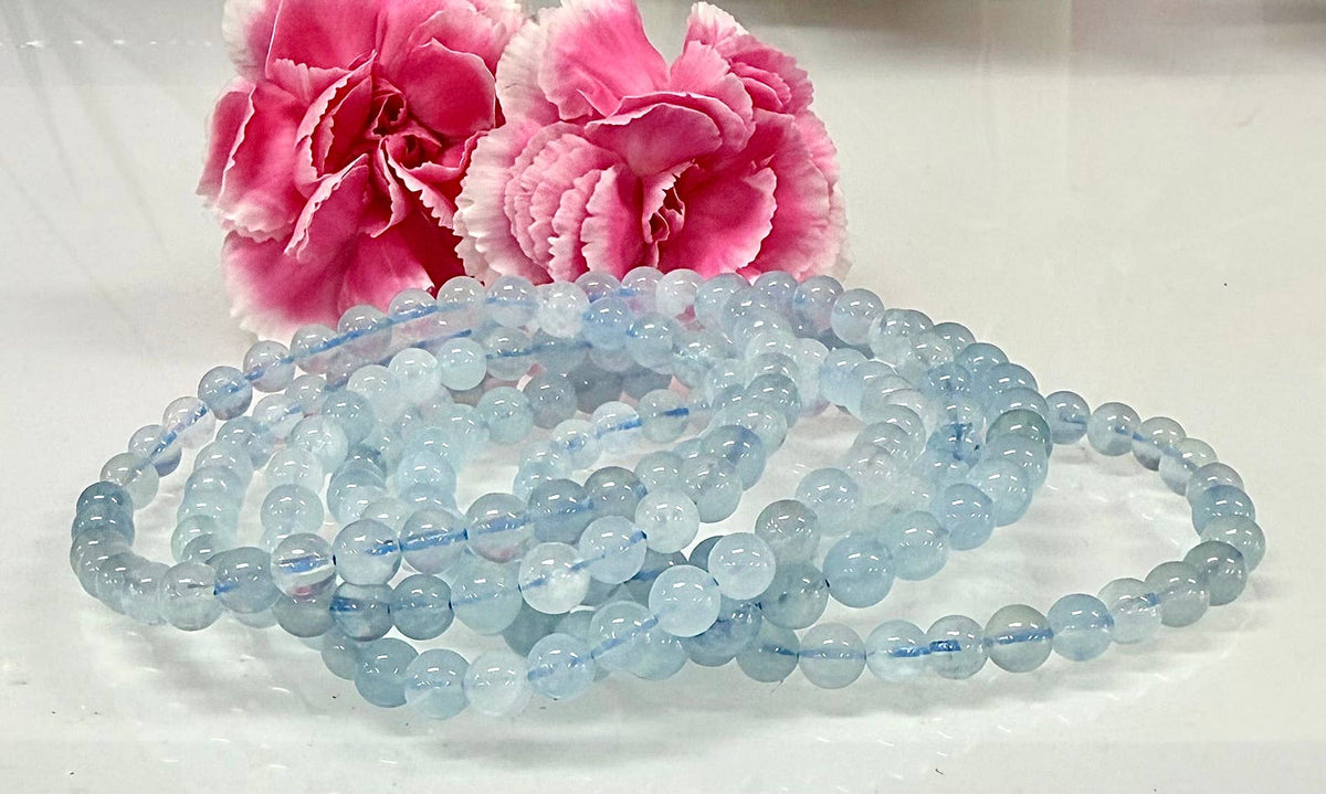 Natural Aquamarine 6mm Crystal Healing Stretch Bracelet Crystals - Gothic & Alternative Gift - Haunted