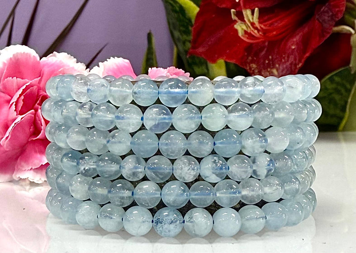 Natural Aquamarine 6mm Crystal Healing Stretch Bracelet Crystals - Gothic & Alternative Gift - Haunted