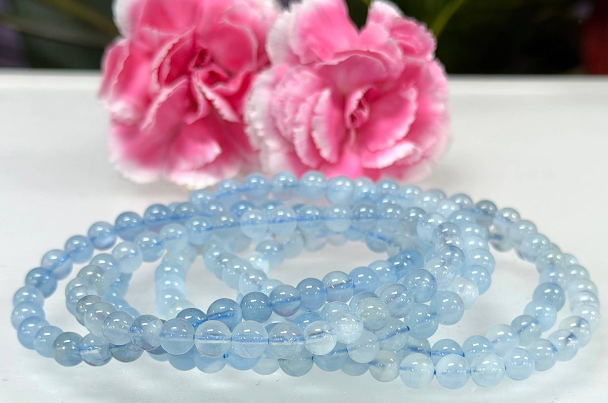 Natural Aquamarine 6mm Crystal Healing Stretch Bracelet Crystals - Gothic & Alternative Gift - Haunted