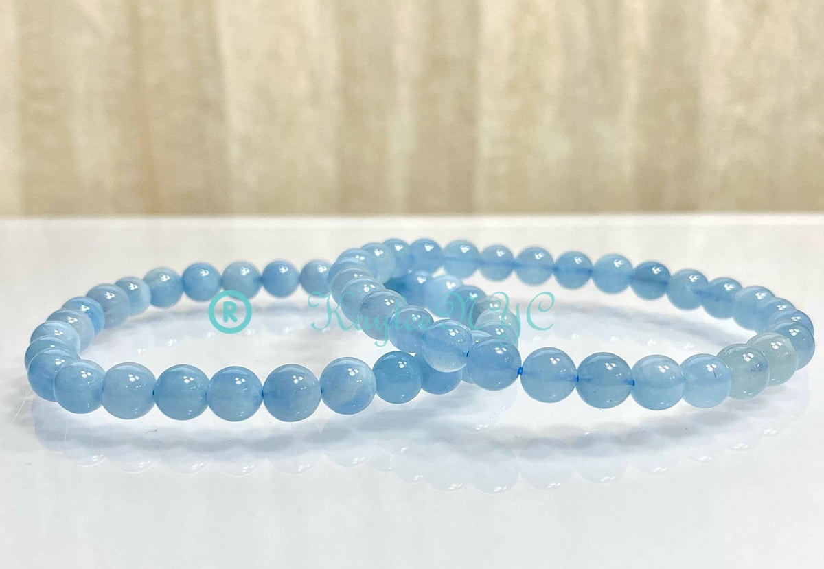 Natural Aquamarine 6mm Crystal Healing Stretch Bracelet Crystals - Gothic & Alternative Gift - Haunted