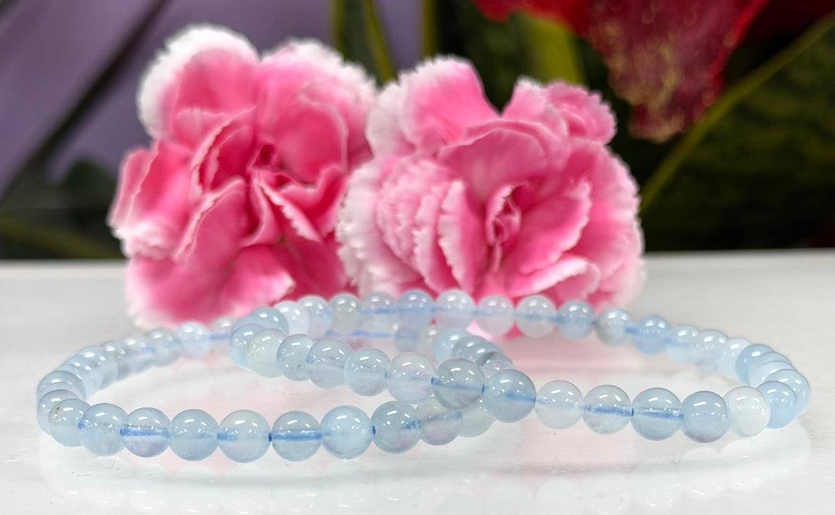 Natural Aquamarine 6mm Crystal Healing Stretch Bracelet Crystals - Gothic & Alternative Gift - Haunted