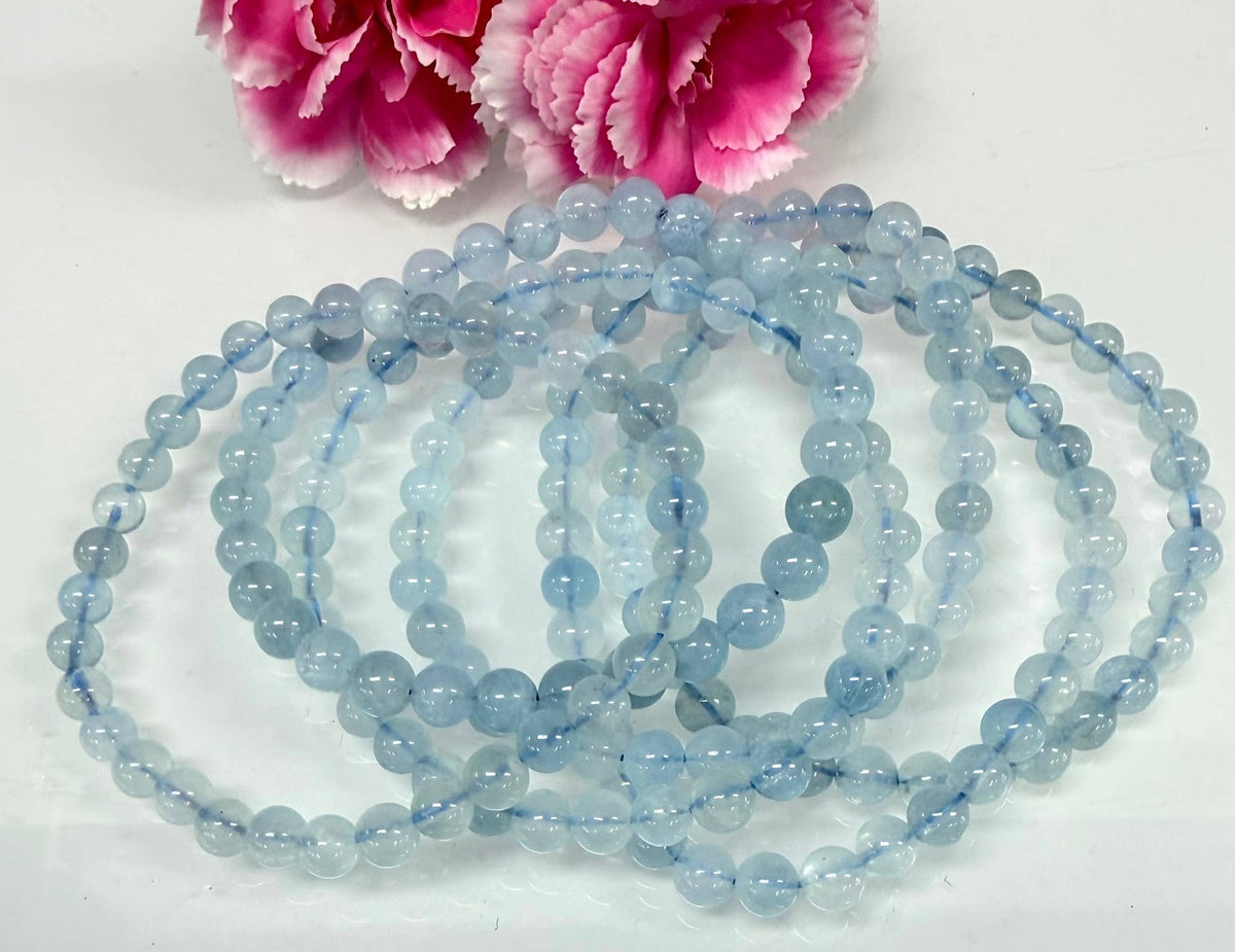 Natural Aquamarine 6mm Crystal Healing Stretch Bracelet Crystals - Gothic & Alternative Gift - Haunted
