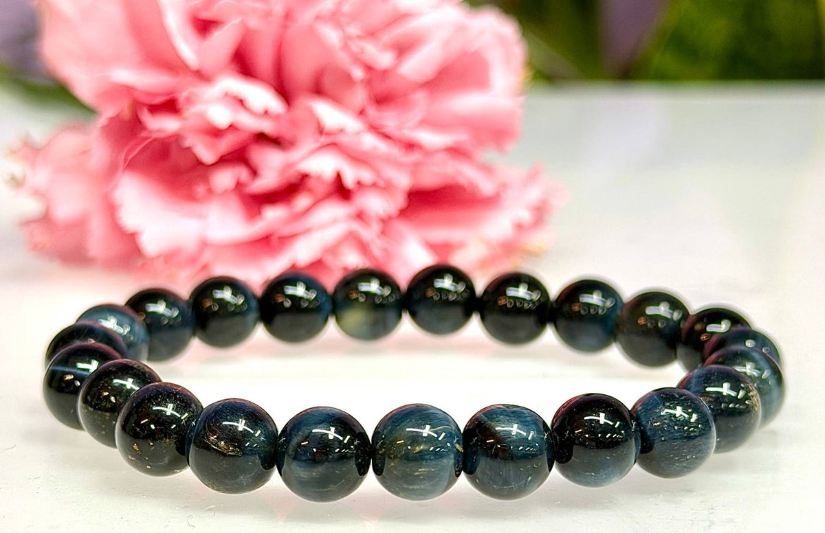 Natural Blue Tiger Eye 8mm Crystal Healing Stretch Bracelet Crystals - Gothic & Alternative Gift - Haunted