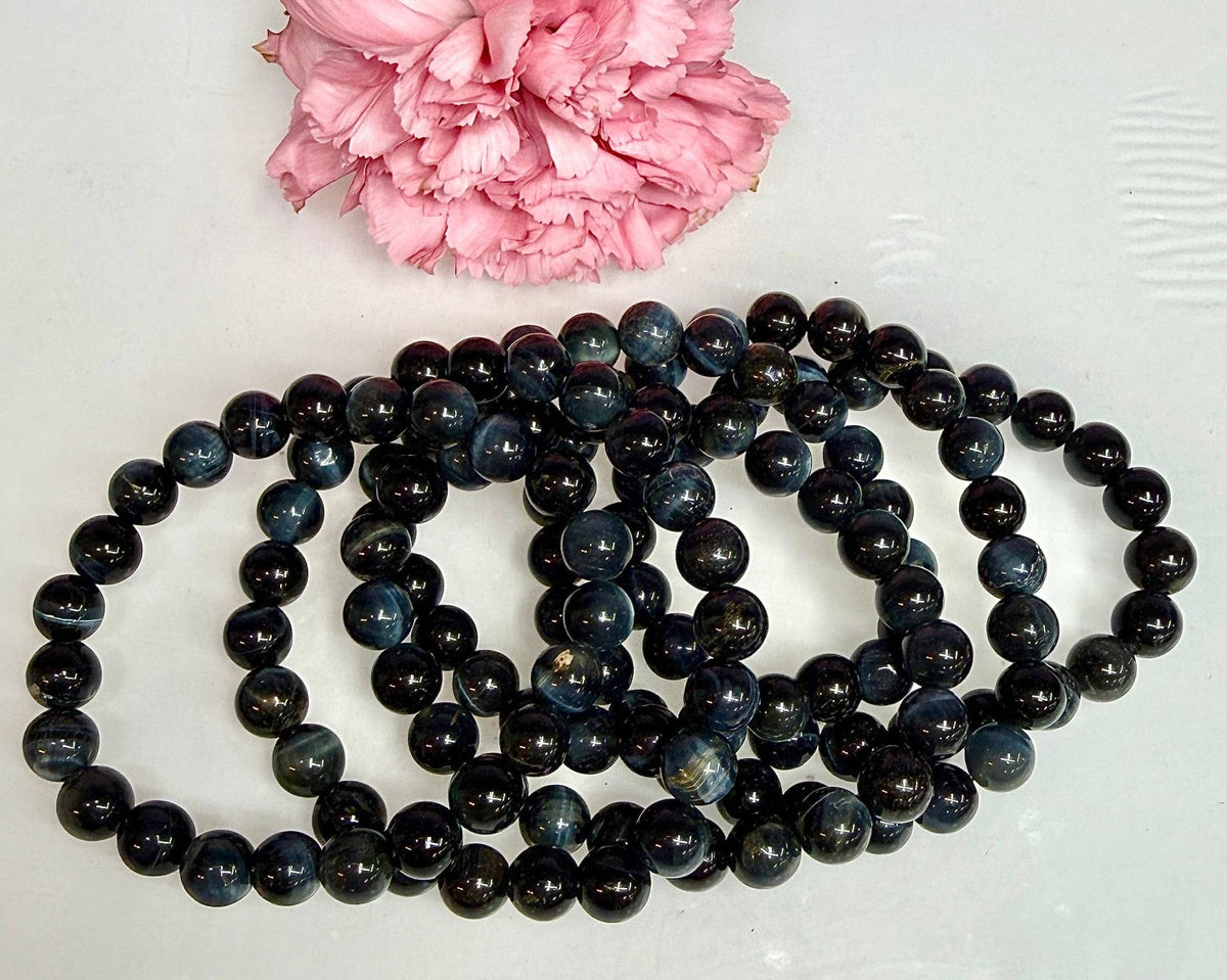 Natural Blue Tiger Eye 8mm Crystal Healing Stretch Bracelet Crystals - Gothic & Alternative Gift - Haunted