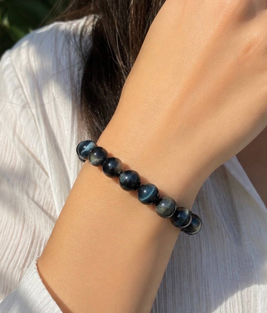 Natural Blue Tiger Eye 8mm Crystal Healing Stretch Bracelet Crystals - Gothic & Alternative Gift - Haunted