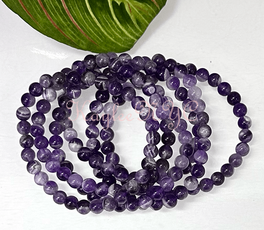 Natural Dream Chevron Amethyst 6mm Crystal Stretch Bracelet, Gemstone Jewelry Crystals - Gothic & Alternative Gift - Haunted