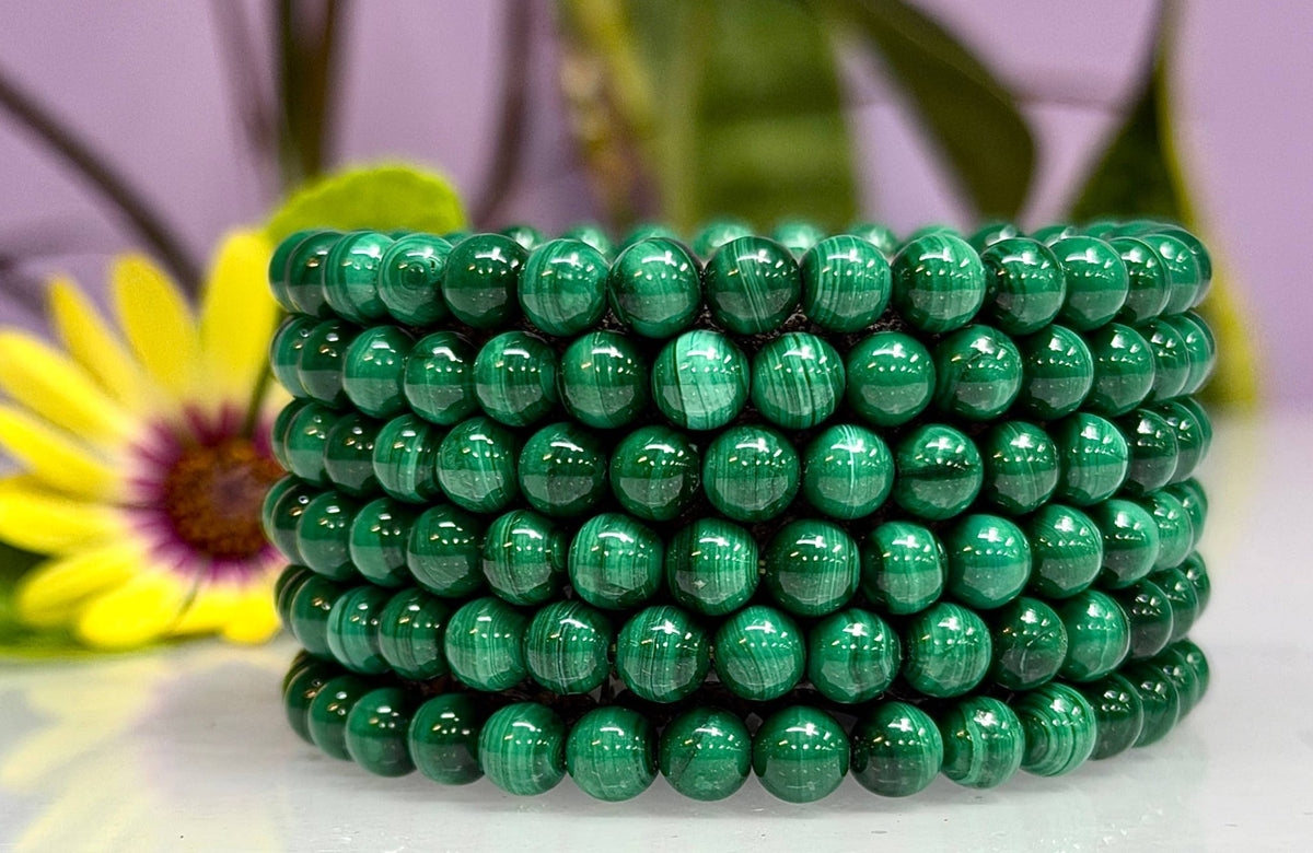 Natural Malachite 6mm Crystal Healing Stretch Bracelet, Gemstone Jewelry Crystals - Gothic & Alternative Gift - Haunted