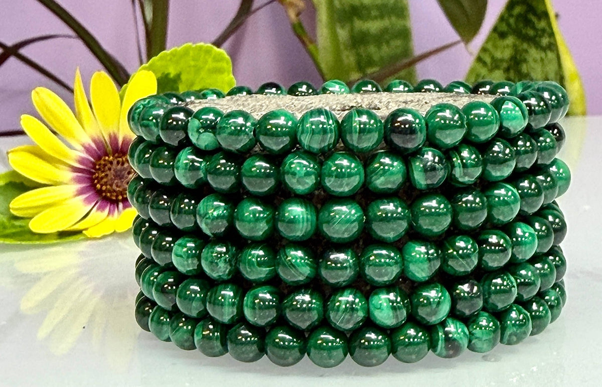 Natural Malachite 6mm Crystal Healing Stretch Bracelet, Gemstone Jewelry Crystals - Gothic & Alternative Gift - Haunted