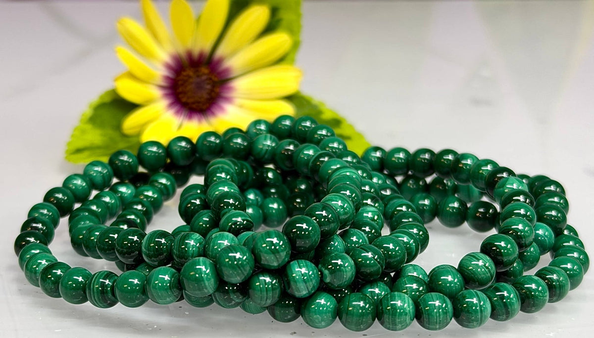 Natural Malachite 6mm Crystal Healing Stretch Bracelet, Gemstone Jewelry Crystals - Gothic & Alternative Gift - Haunted