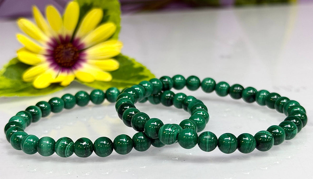 Natural Malachite 6mm Crystal Healing Stretch Bracelet, Gemstone Jewelry Crystals - Gothic & Alternative Gift - Haunted