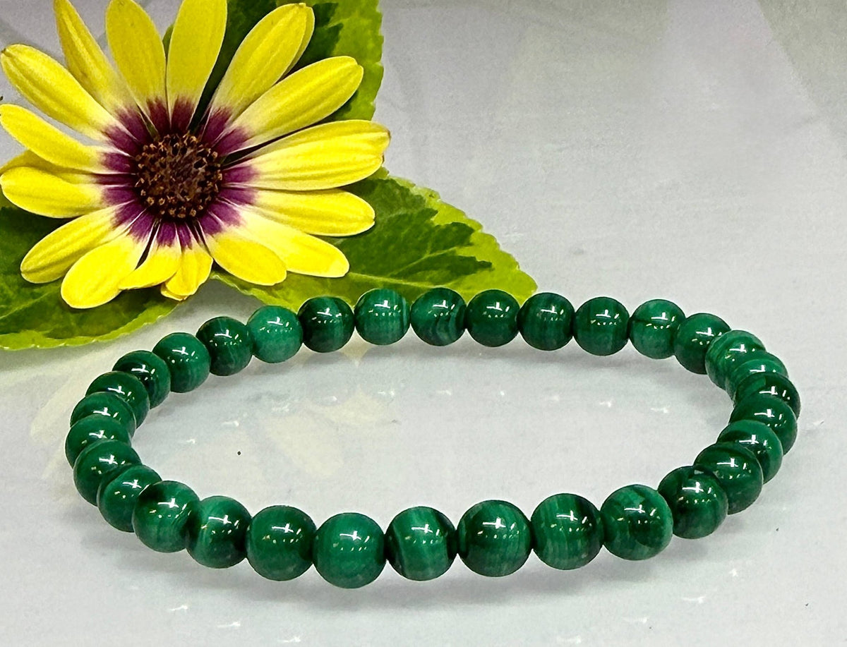 Natural Malachite 6mm Crystal Healing Stretch Bracelet, Gemstone Jewelry Crystals - Gothic & Alternative Gift - Haunted