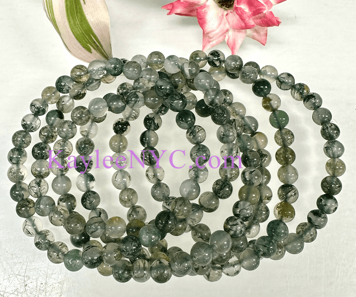 Natural Moss Agate 6mm Crystal Healing Stretch Bracelet, Gemstone Jewelry Crystals - Gothic & Alternative Gift - Haunted
