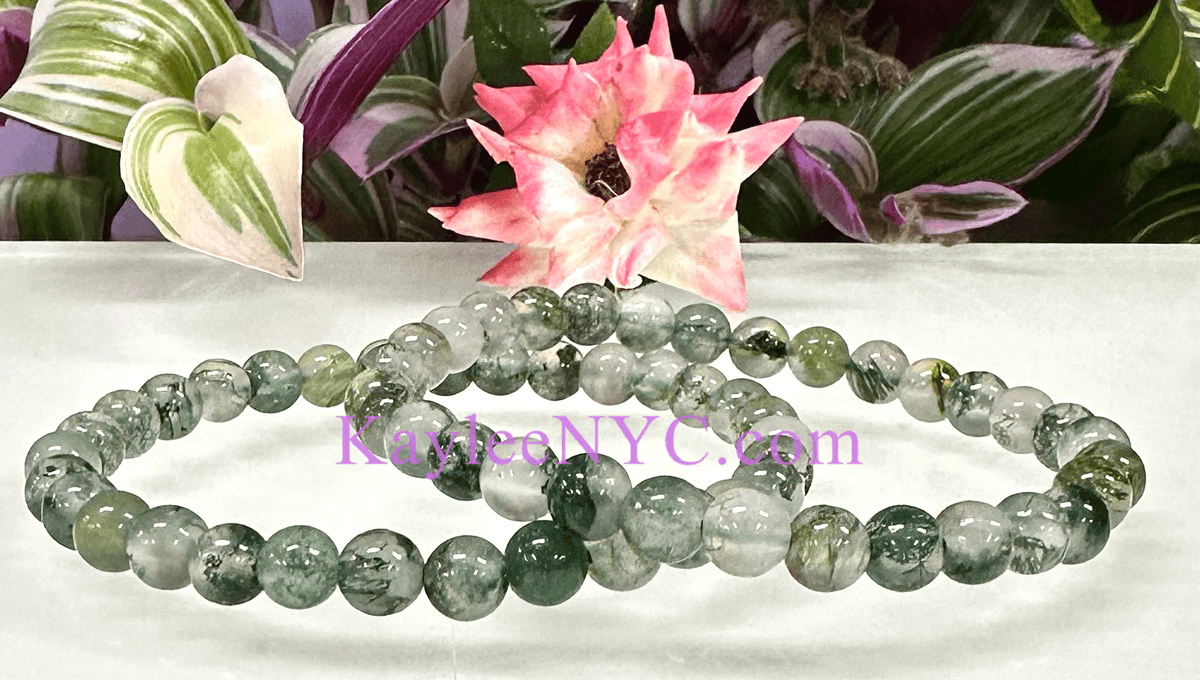 Natural Moss Agate 6mm Crystal Healing Stretch Bracelet, Gemstone Jewelry Crystals - Gothic & Alternative Gift - Haunted
