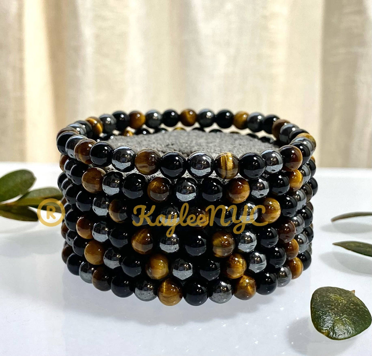 Natural Protection Crystal Stretch Bracelet, Tiger Eye Onyx Hematite 6mm Crystals - Gothic & Alternative Gift - Haunted