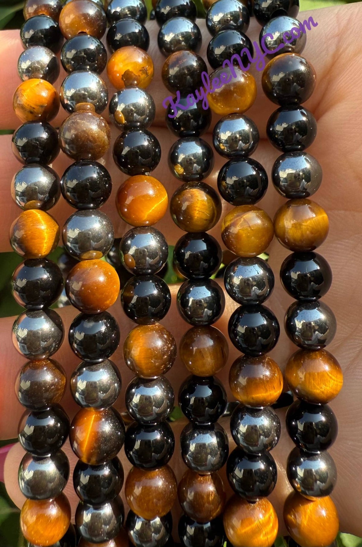 Natural Protection Crystal Stretch Bracelet, Tiger Eye Onyx Hematite 6mm Crystals - Gothic & Alternative Gift - Haunted