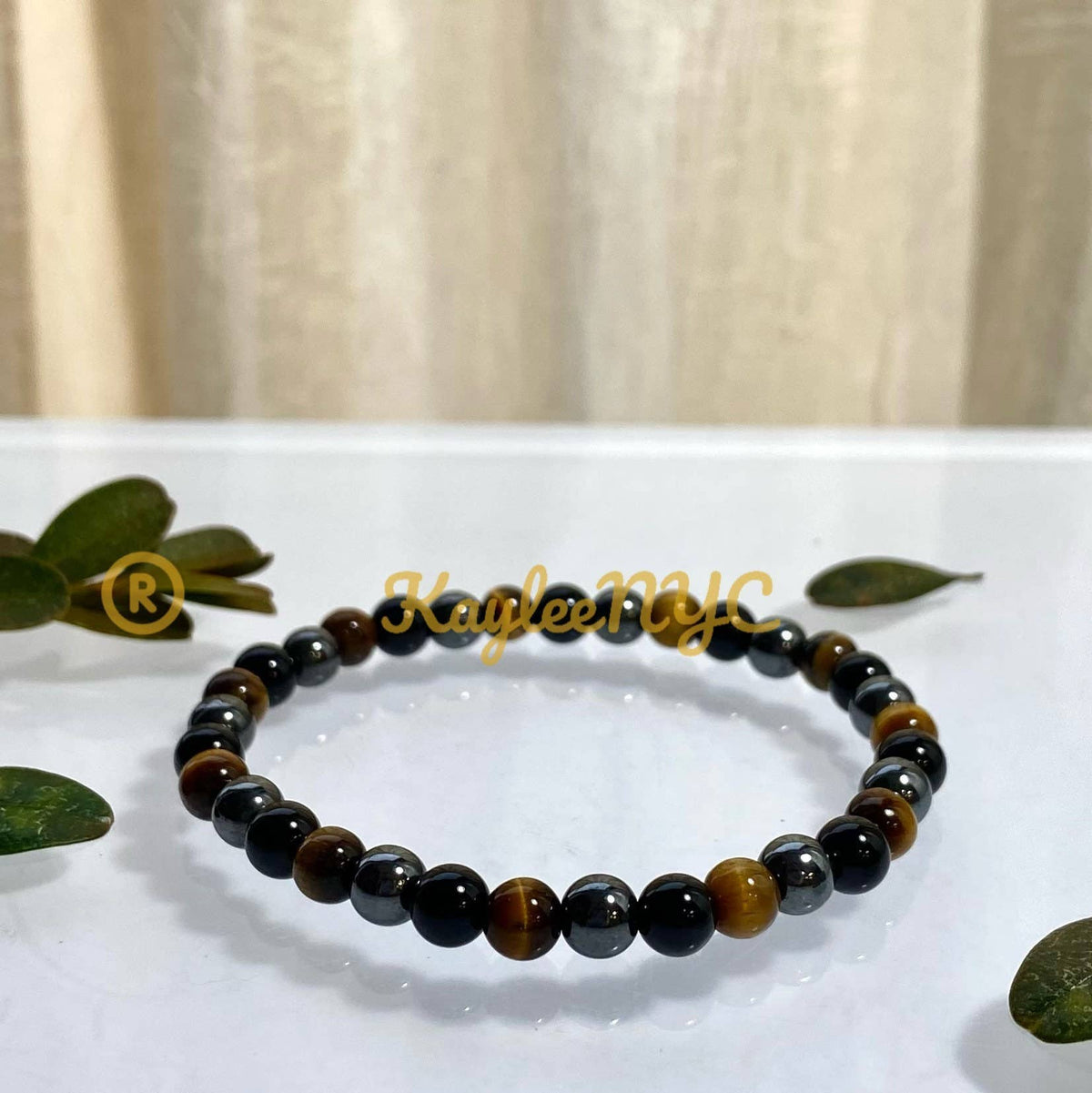 Natural Protection Crystal Stretch Bracelet, Tiger Eye Onyx Hematite 6mm Crystals - Gothic & Alternative Gift - Haunted