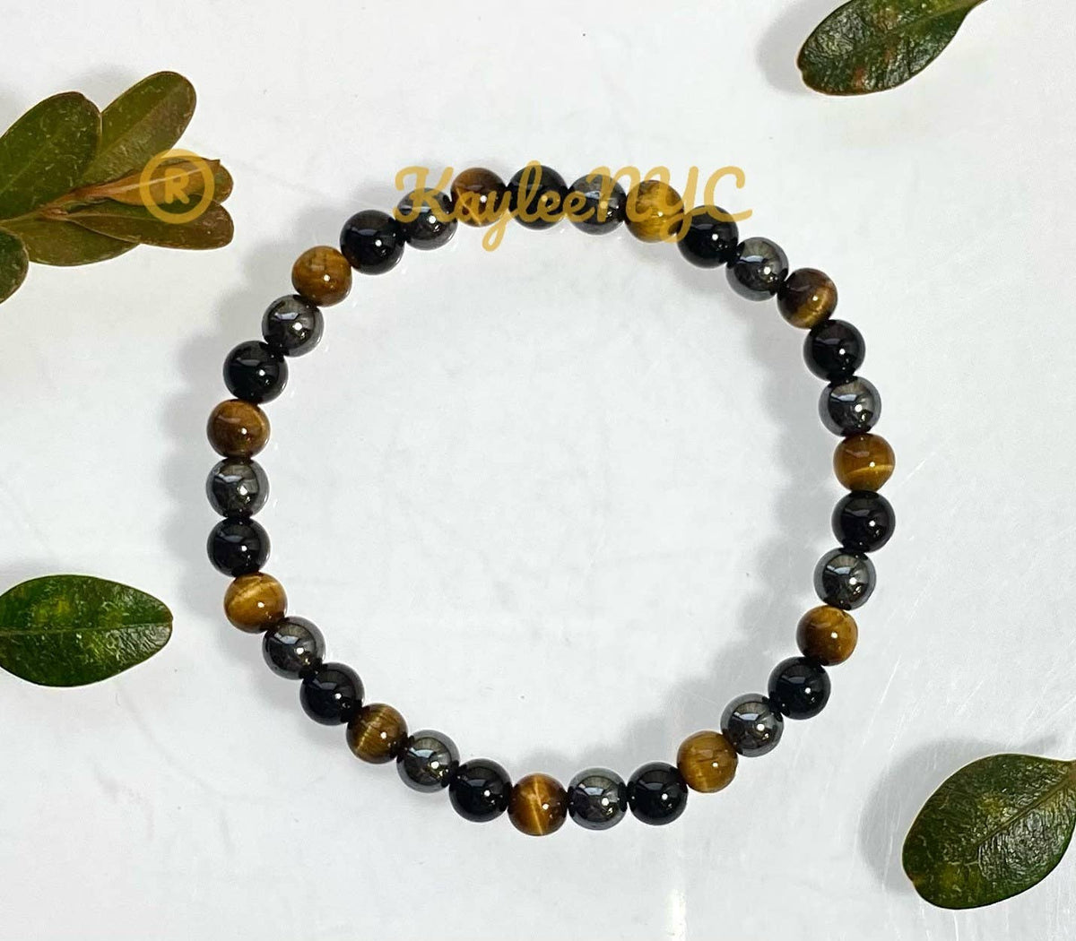 Natural Protection Crystal Stretch Bracelet, Tiger Eye Onyx Hematite 6mm Crystals - Gothic & Alternative Gift - Haunted