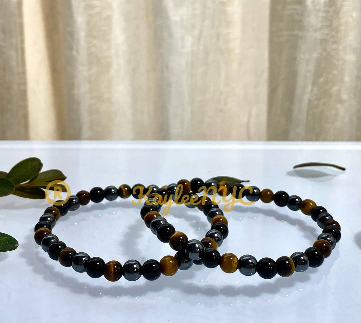 Natural Protection Crystal Stretch Bracelet, Tiger Eye Onyx Hematite 6mm Crystals - Gothic & Alternative Gift - Haunted