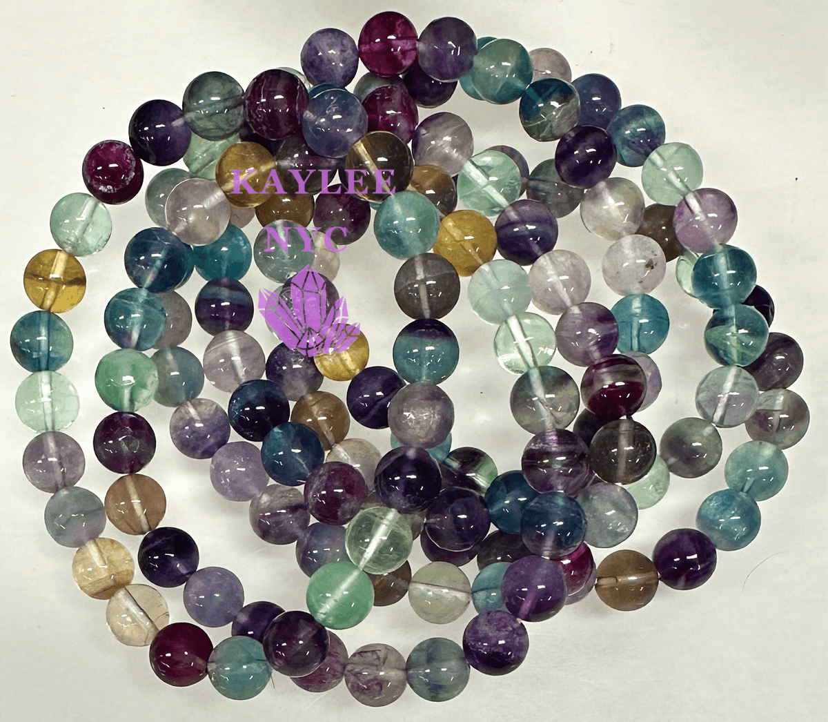 Natural Rainbow Fluorite 8mm Crystal Stretch Bracelet, Healing Gemstone Jewelry Crystals - Gothic & Alternative Gift - Haunted