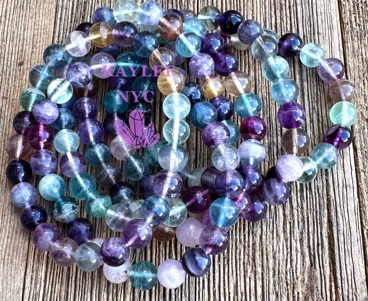 Natural Rainbow Fluorite 8mm Crystal Stretch Bracelet, Healing Gemstone Jewelry Crystals - Gothic & Alternative Gift - Haunted