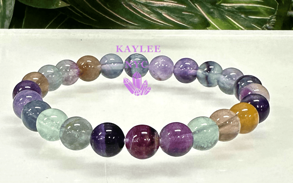 Natural Rainbow Fluorite 8mm Crystal Stretch Bracelet, Healing Gemstone Jewelry Crystals - Gothic & Alternative Gift - Haunted