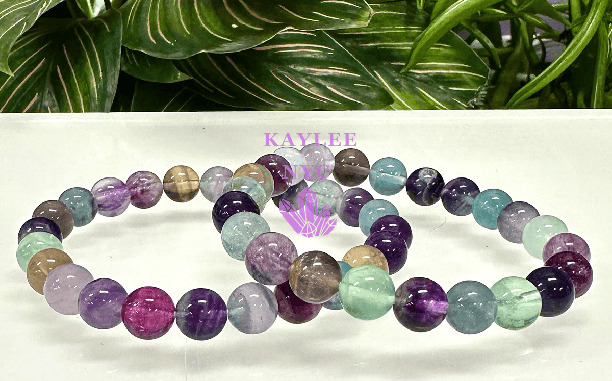 Natural Rainbow Fluorite 8mm Crystal Stretch Bracelet, Healing Gemstone Jewelry Crystals - Gothic & Alternative Gift - Haunted