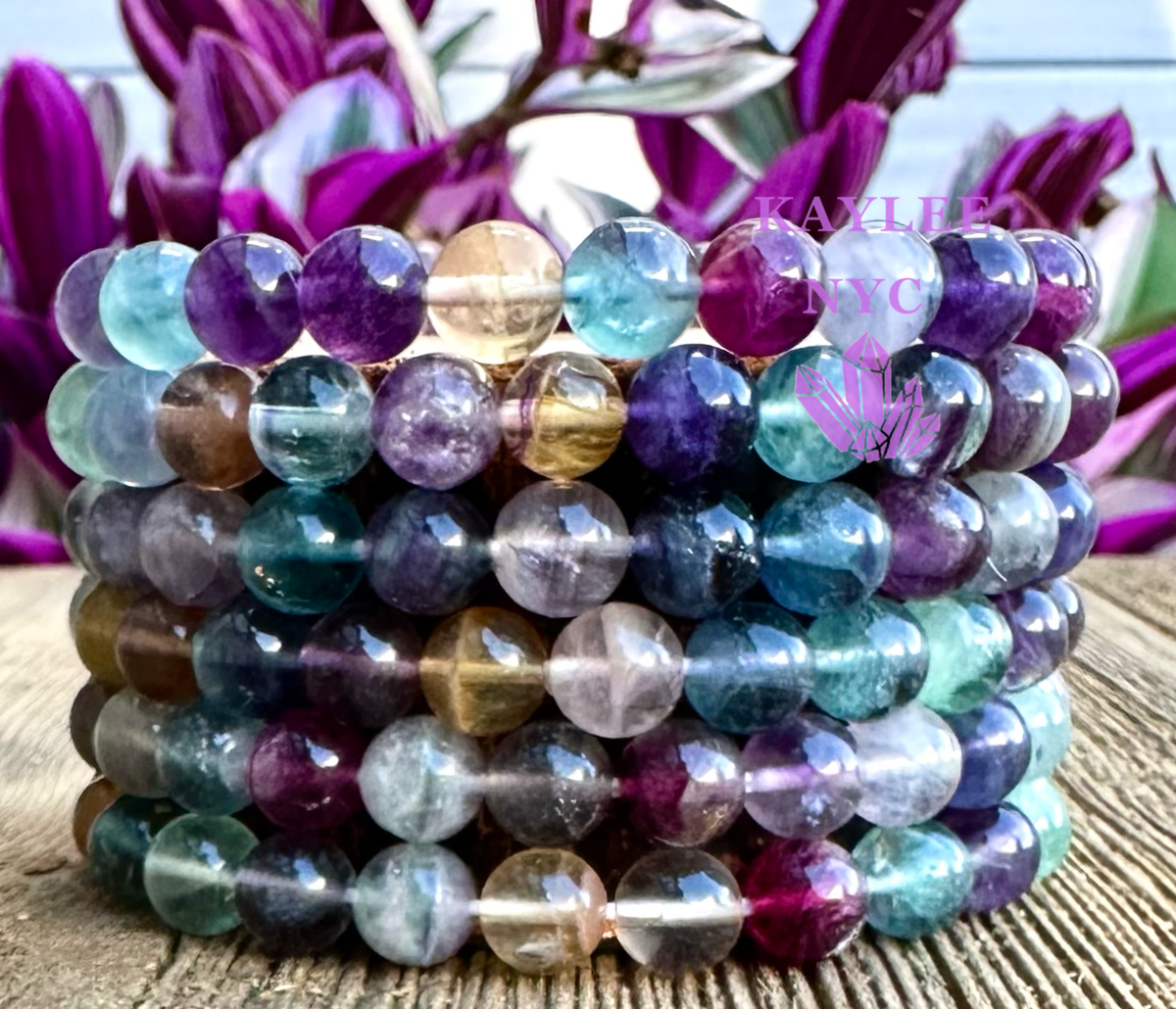 Natural Rainbow Fluorite 8mm Crystal Stretch Bracelet, Healing Gemstone Jewelry Crystals - Gothic & Alternative Gift - Haunted