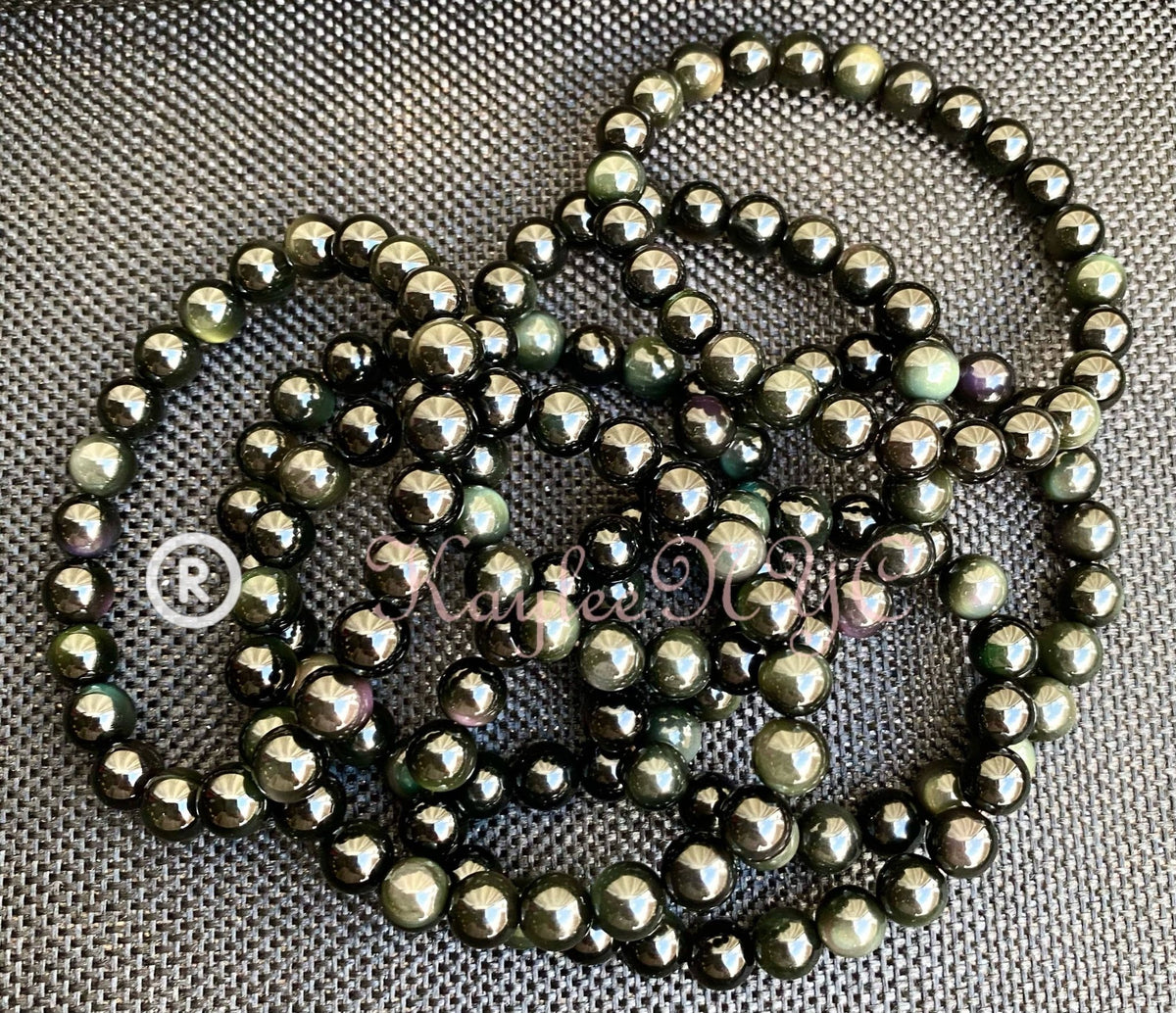 Natural Rainbow Obsidian 8mm Crystal Stretch Bracelet Crystals - Gothic & Alternative Gift - Haunted
