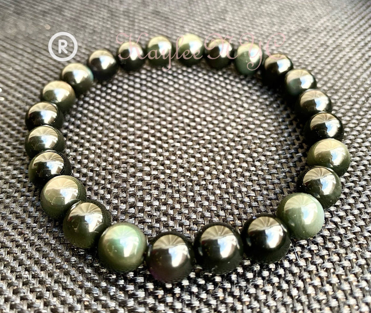 Natural Rainbow Obsidian 8mm Crystal Stretch Bracelet Crystals - Gothic & Alternative Gift - Haunted