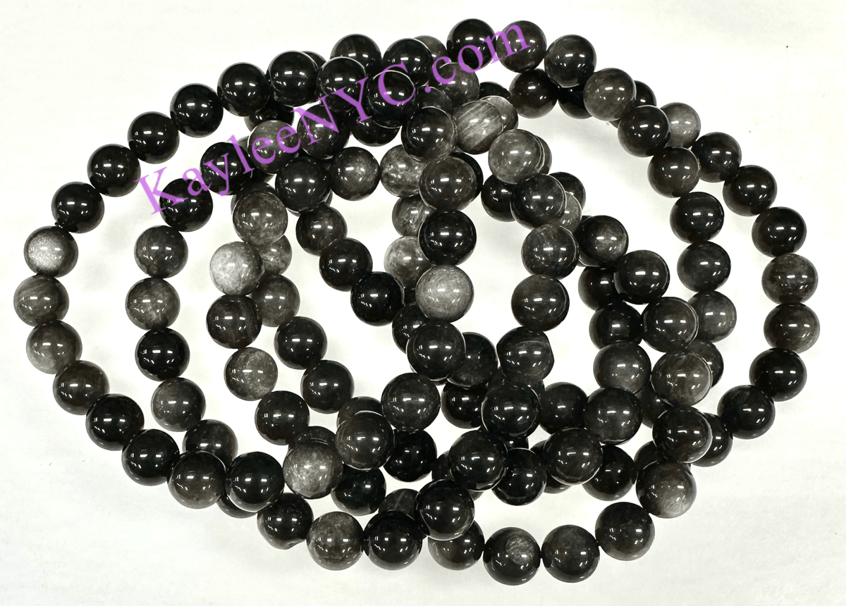 Natural Silver Sheen Obsidian 8mm Crystal Stretch Bracelet Crystals - Gothic & Alternative Gift - Haunted