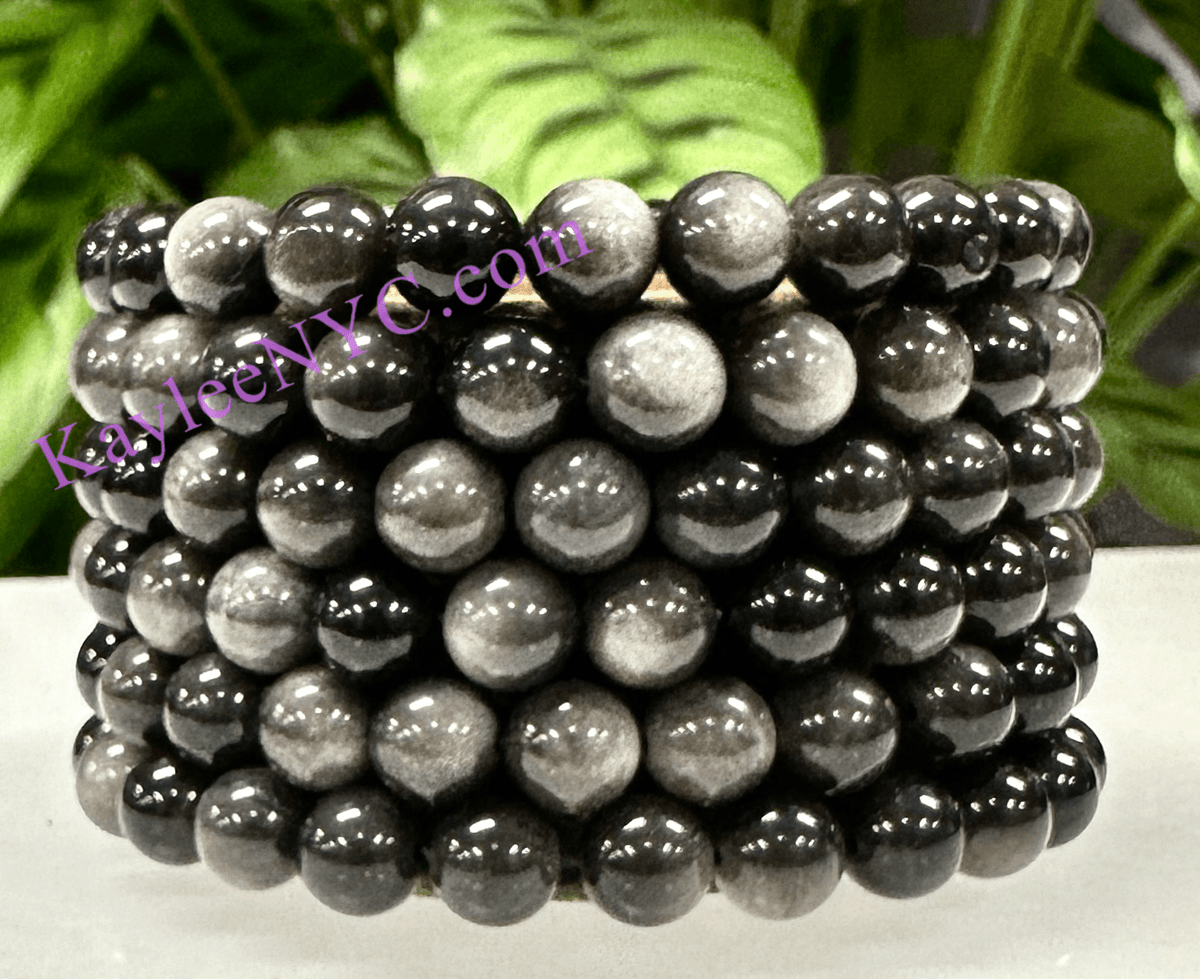Natural Silver Sheen Obsidian 8mm Crystal Stretch Bracelet Crystals - Gothic & Alternative Gift - Haunted