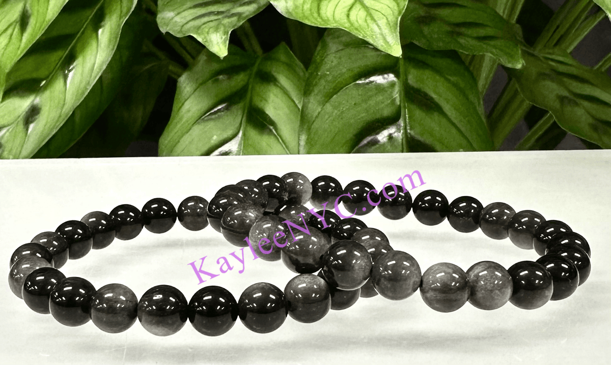 Natural Silver Sheen Obsidian 8mm Crystal Stretch Bracelet Crystals - Gothic & Alternative Gift - Haunted