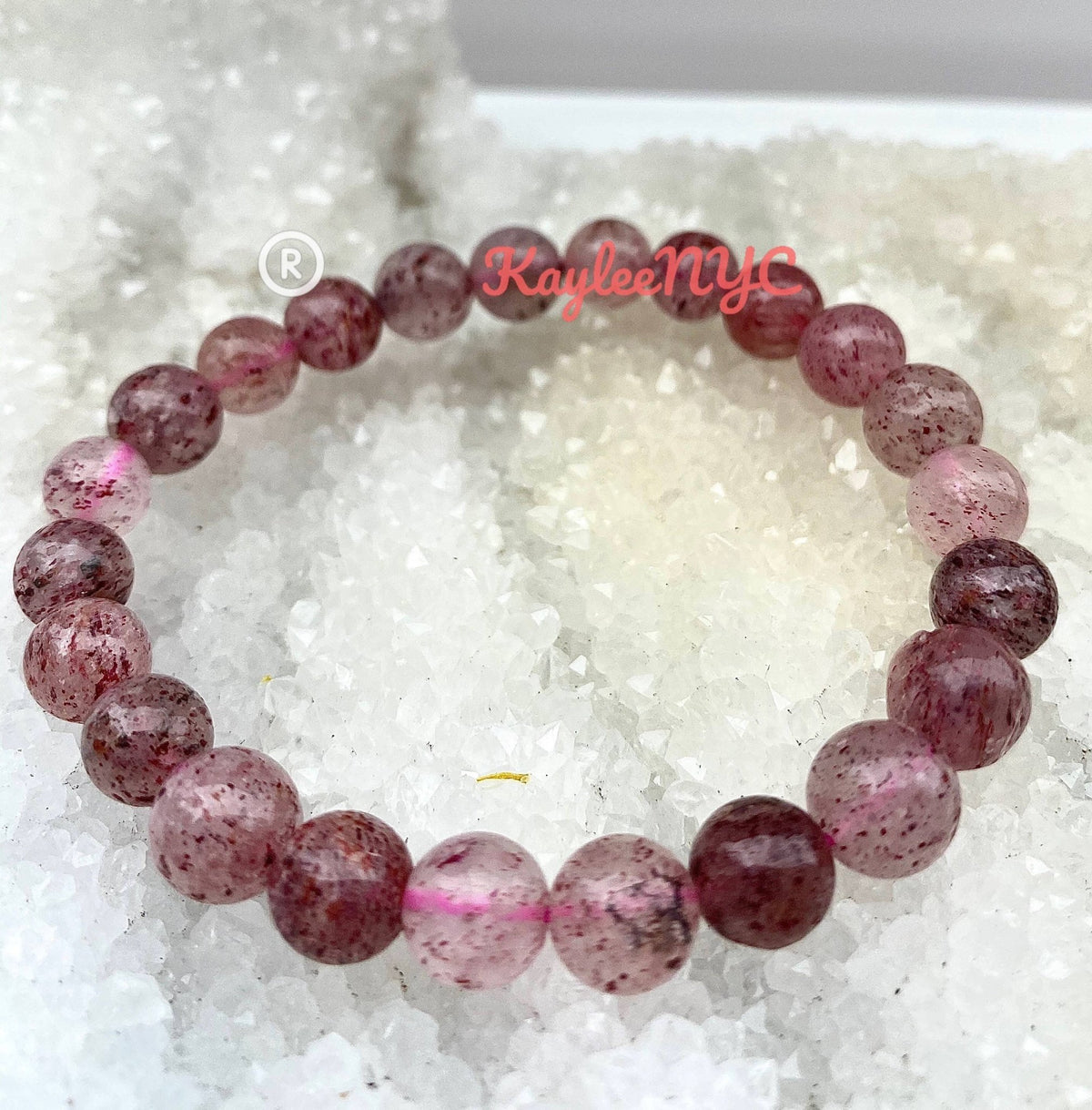 Natural Strawberry Quartz 8mm Crystal Stretch Bracelet, Healing Gemstone Jewelry Crystals - Gothic & Alternative Gift - Haunted
