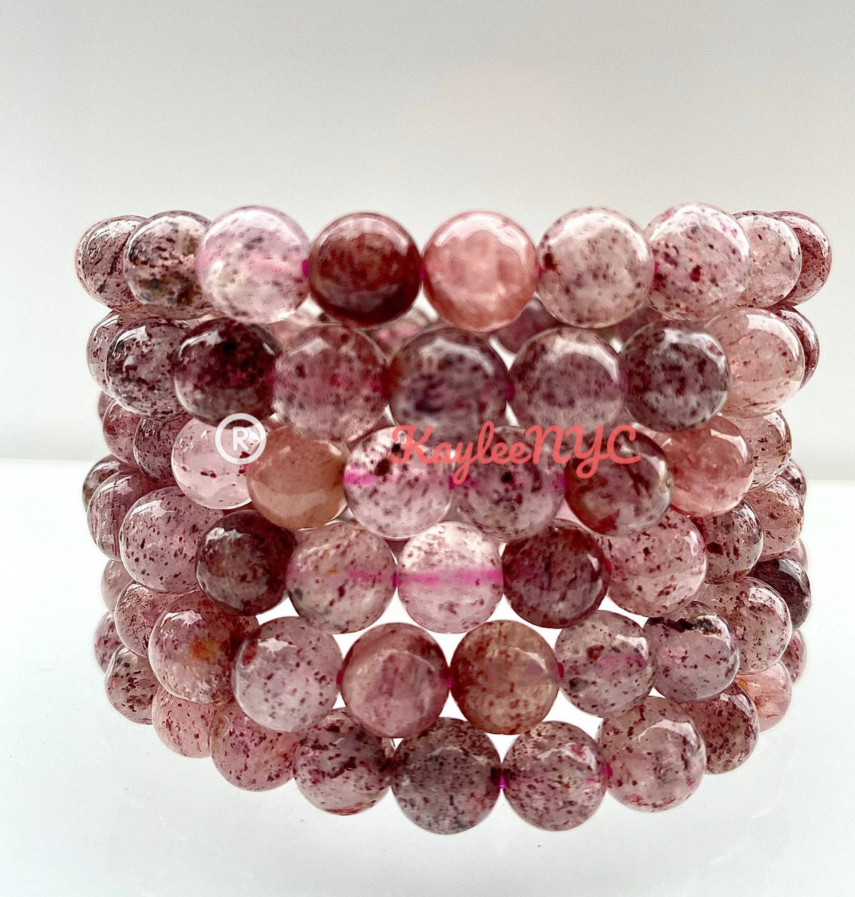 Natural Strawberry Quartz 8mm Crystal Stretch Bracelet, Healing Gemstone Jewelry Crystals - Gothic & Alternative Gift - Haunted