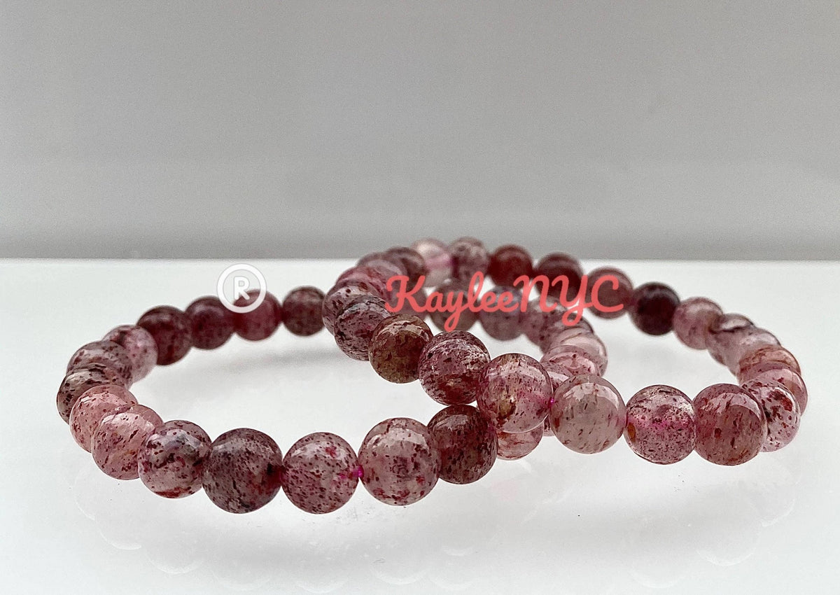 Natural Strawberry Quartz 8mm Crystal Stretch Bracelet, Healing Gemstone Jewelry Crystals - Gothic & Alternative Gift - Haunted