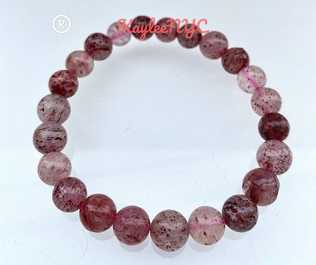 Natural Strawberry Quartz 8mm Crystal Stretch Bracelet, Healing Gemstone Jewelry Crystals - Gothic & Alternative Gift - Haunted