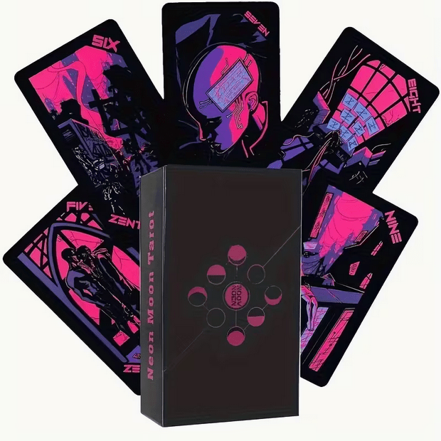 Neon Moon Tarot Card Deck Cyberpunk Witch Supplies - Gothic & Alternative Gift - Haunted