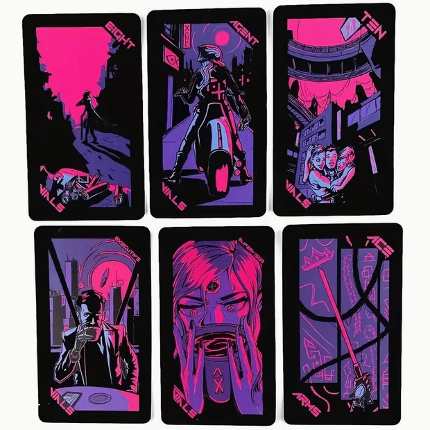 Neon Moon Tarot Card Deck Cyberpunk Witch Supplies - Gothic & Alternative Gift - Haunted