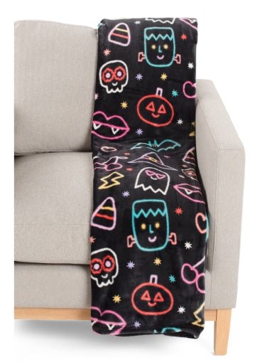 Neon Party Creepy Cute Blanket and Pillow Set Throw Plush Home Decor - Gothic & Alternative Gift - Haunted