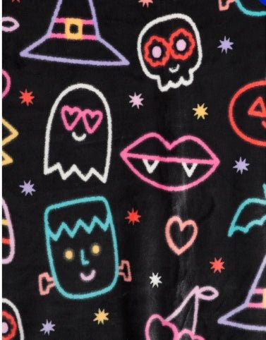 Neon Party Creepy Cute Blanket and Pillow Set Throw Plush Home Decor - Gothic & Alternative Gift - Haunted